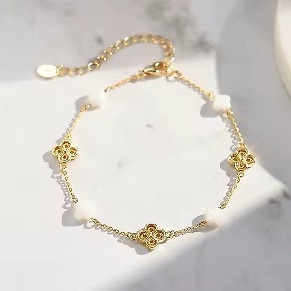 Runde Perlé Silberarmband zartes Armband Kleeblatt günstig online kaufen
