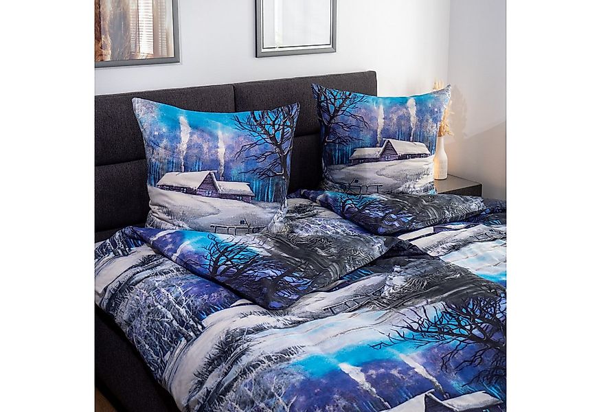 DOBNIG Bettwäsche Flanell, Flanell, 2 teilig, Winterlandschaft, blau günstig online kaufen
