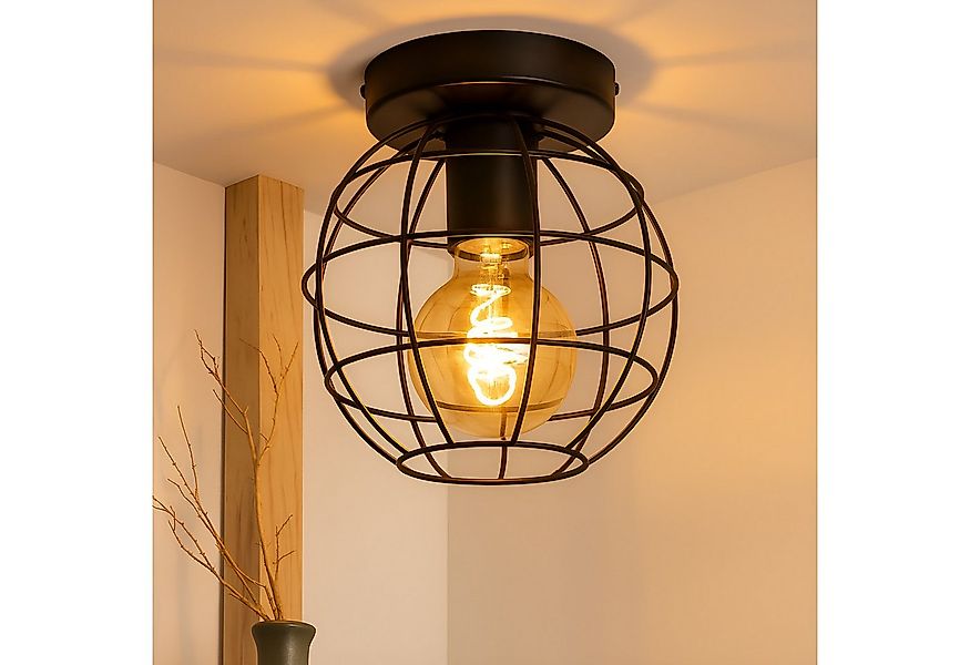 Nettlife Deckenleuchte Vintage Schwarz Metall E27 Rund für Flur Wohnnen, In günstig online kaufen