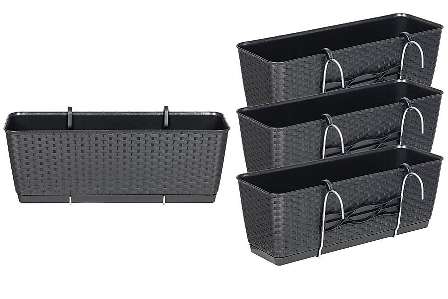 Kreher Blumenkasten Set: 4 x Stück Rattan-Balkontopf RATOLLA: 50 cm in Anth günstig online kaufen