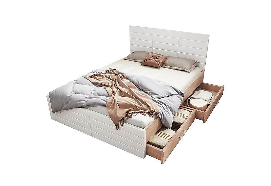 BlingBin Stauraumbett Doppelbett Holzbett (1-tlg., 140×200cm mit 2 Schublad günstig online kaufen