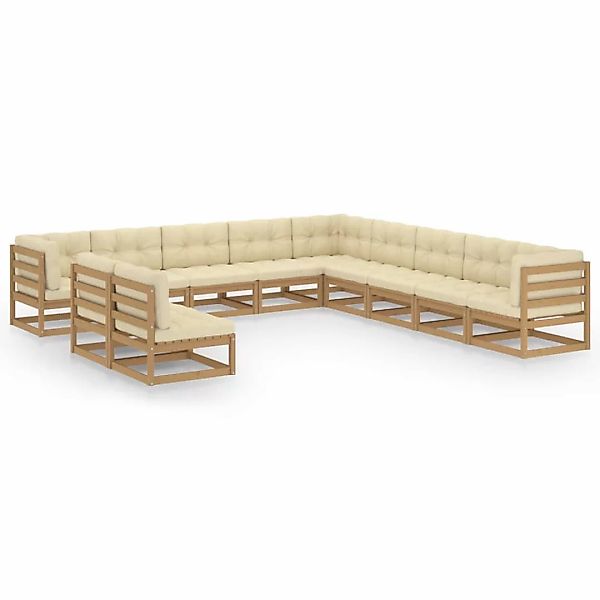 11-tlg. Garten-lounge-set Kissen Honigbraun Kiefer Massivholz günstig online kaufen