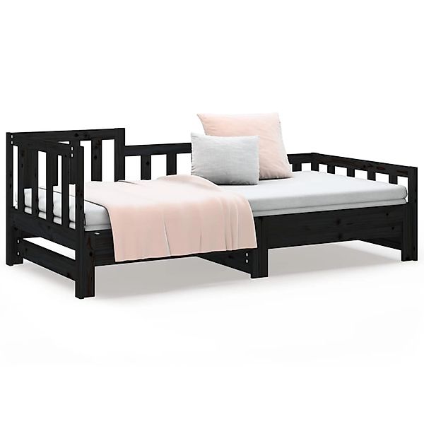 vidaXL Bett, Tagesbett Ausziehbar Schwarz 2x(90x190) cm Massivholz Kiefer günstig online kaufen