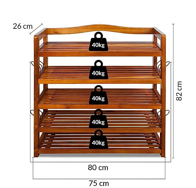 Casaria Schuhregal Akazie, Holz FSC®-Zertifiziert 5 Ebenen 80x26x82cm Akazi günstig online kaufen