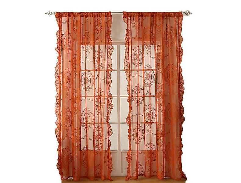 Coonoor Gardine Spitzenvorhänge, Vintage Blumenstickerei Vorhang mit Rüsche günstig online kaufen