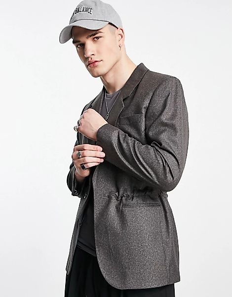 ASOS DESIGN – Gestreifte Anzugjacke in Grau mit markanten Schultern und ela günstig online kaufen