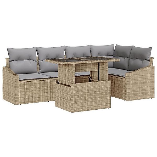 vidaXL Loungesofa 6-teiliges Garten Sofa Set mit Kissen Beige Poly Rattan, günstig online kaufen