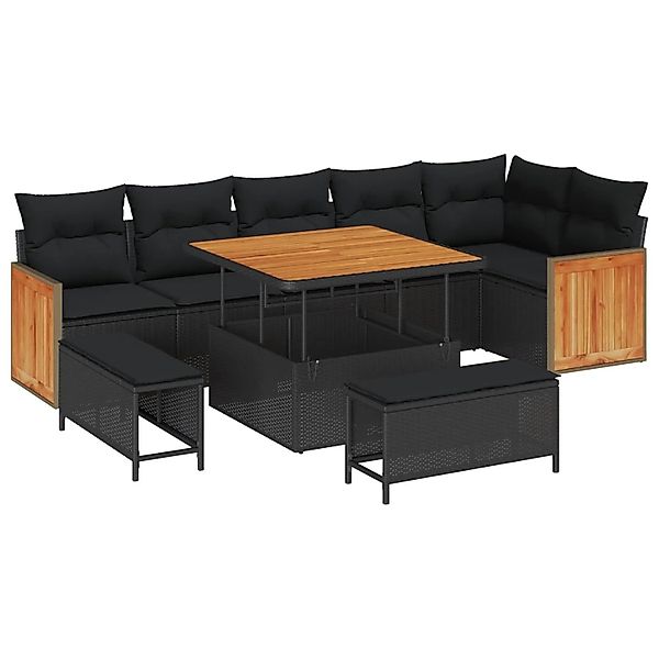 vidaXL Gartensofa-Set mit Kissen 11 Stk Schwarz Poly-Rattan 3365264 günstig online kaufen