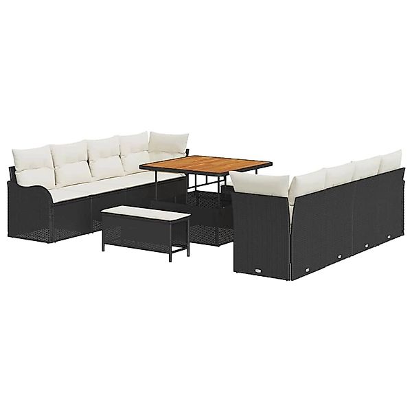 vidaXL 11-Teiliges Garten-Sofa-Set mit Kissen in Schwarz Poly Rattan und Ak günstig online kaufen