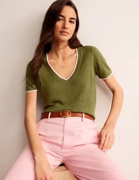 Maggie Leinen-T-Shirt mit V-Ausschnitt Damen Boden, Eintagsfliege Grün günstig online kaufen