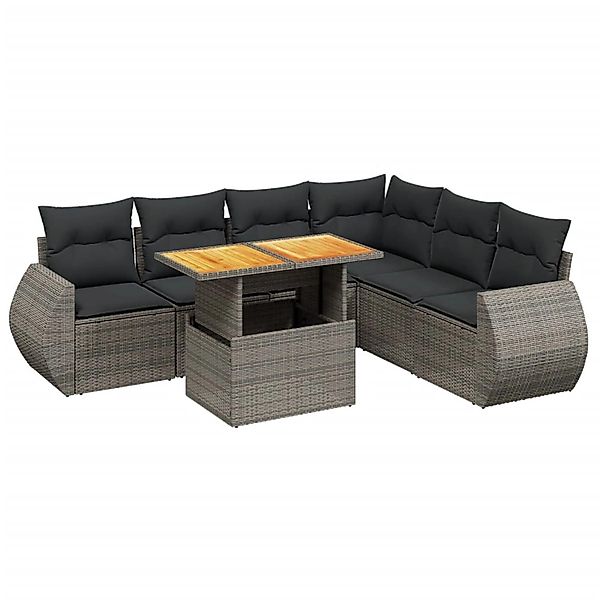 vidaXL 7-Tlg Garten-Sofagarnitur mit Kissen Grau Poly Rattan 3272215 günstig online kaufen