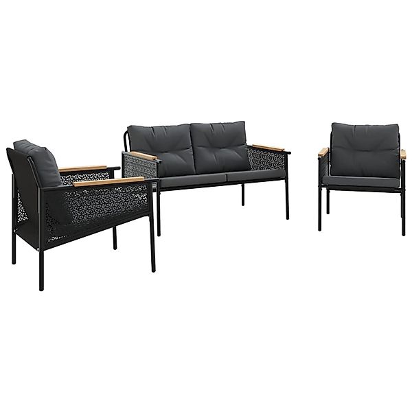 vidaXL 3-Tlg Balkonmöbel-Set mit Kissen Schwarz Stahl 3283635 günstig online kaufen