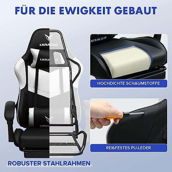 GTPLAYER Gaming-Stuhl mit Fußstütze und Massage-Lendenkissen günstig online kaufen