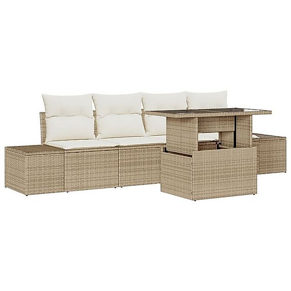 vidaXL Loungesofa 5-tlg. Garten-Sofagarnitur mit Kissen Beige Poly Rattan, günstig online kaufen