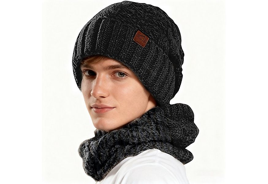 REDOM Strickmütze Winter Mützen- und Schalset Wintermütze (Warm gefüttert w günstig online kaufen