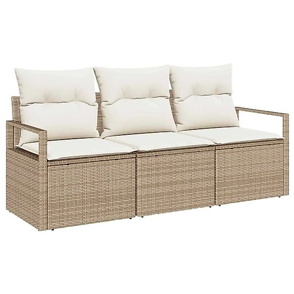 vidaXL Gartensofa-Set mit Kissen 3 Stk Beige und Weiß Poly-Rattan 3354910 günstig online kaufen