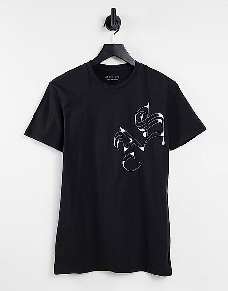 AllSaints – East – T-Shirt in Schwarz mit „AS“-Print günstig online kaufen