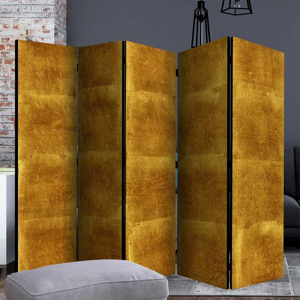 Paravent in Gold mit Leinwand Füllung Fichte Massivholz Rahmen günstig online kaufen