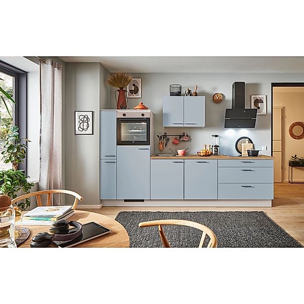 pino Küchenzeile 310 cm Pastellblau Anschlag,inks 1 Geräte-. 1 Seitenschran günstig online kaufen