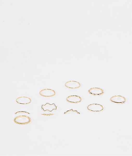 ASOS DESIGN – 12er-Pack goldene Ringe mit verdrehtem und eingraviertem Desi günstig online kaufen
