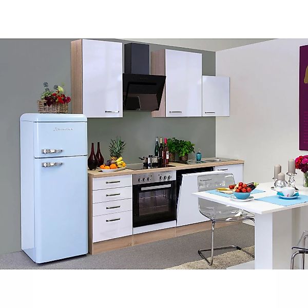 Flex-Well Exclusiv Küchenzeile Valero 220 cm Hochglanz Weiß-Sonoma Eiche günstig online kaufen