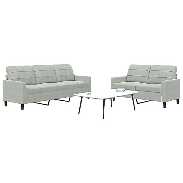 vidaXL Sofa, 2-tlg. Sofagarnitur mit Kissen Hellgrau Samt günstig online kaufen