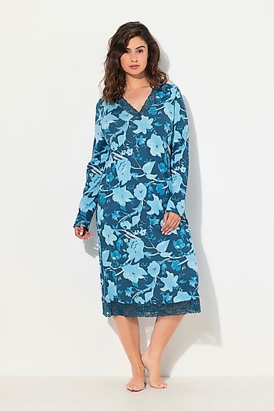 Ulla Popken Nachthemd Nachthemd Blüten V-Ausschnitt günstig online kaufen