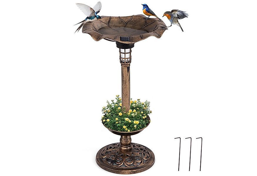 KOMFOTTEU Vogeltränke, Vogelbad Winterfest mit Solar Licht & Blumentopf günstig online kaufen
