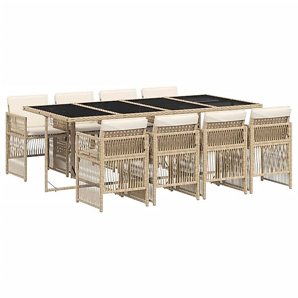 vidaXL 9-Tlg Garten-Essgruppe mit Kissen Beige Poly Rattan 3210922 günstig online kaufen