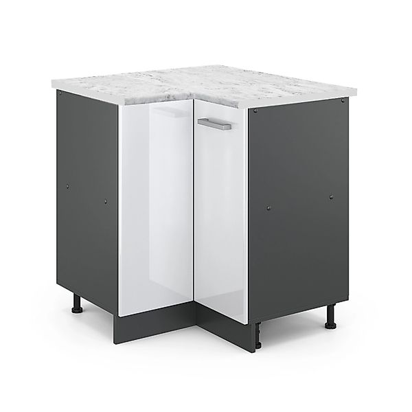 Vicco Eckunterschrank R-Line Küchen Eckschrank Weiß Hochglanz/Anthrazit AP günstig online kaufen