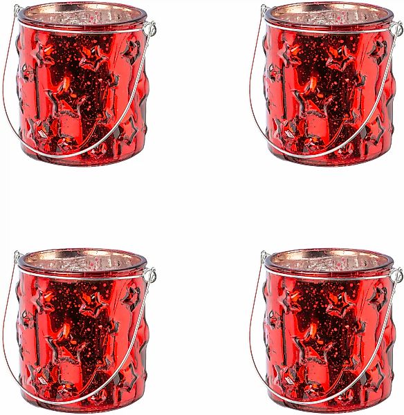 Creativ deco Windlicht "Weihnachtsdeko", (4 St.), Glas mit Stern-Struktur günstig online kaufen