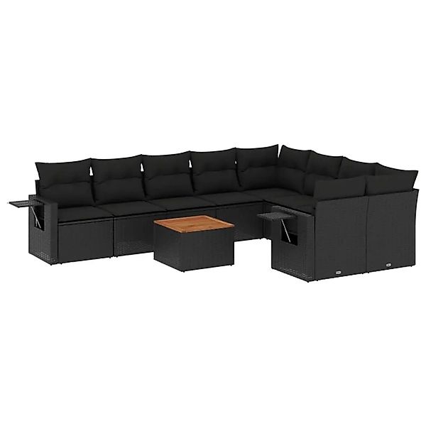 vidaXL 10-Tlg Garten-Sofagarnitur mit Kissen Schwarz Poly Rattan 3224718 günstig online kaufen