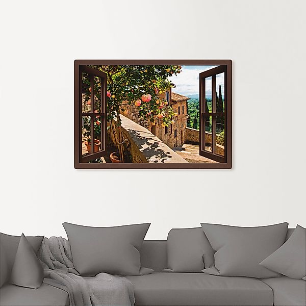 Artland Wandbild "Fensterblick Rosen auf Balkon Toskana" Garten 1 Stk. tlg. günstig online kaufen