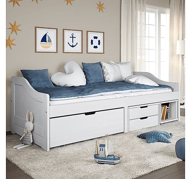 vidaXL Bett, Tagesbett mit 3 Schubladen IRUN Weiß 90x200cm Massivholz Kiefe günstig online kaufen