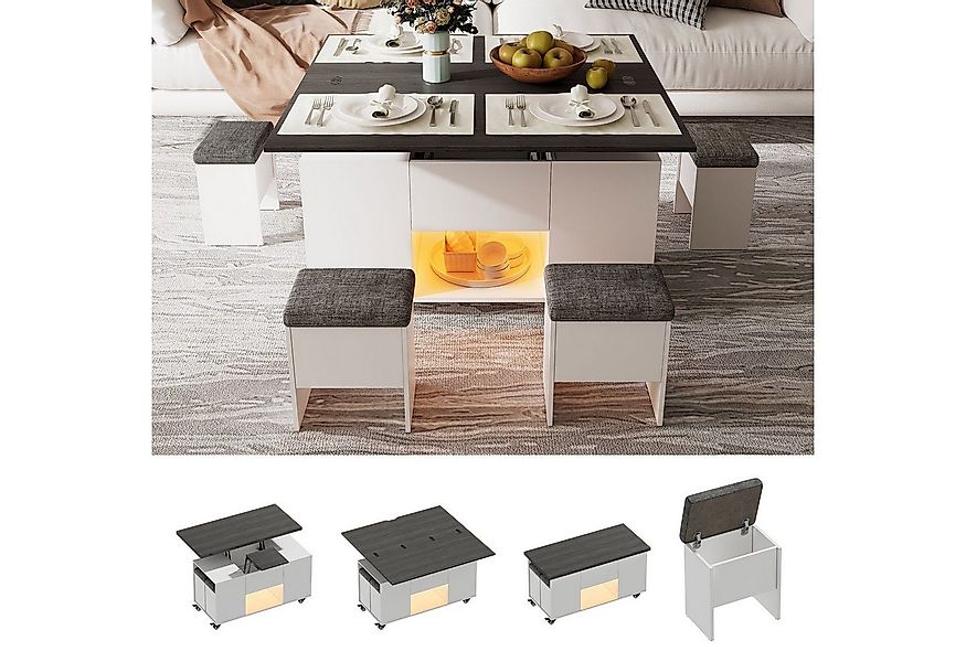 TWSOUL Couchtisch Ausziehbar Platte und höhenverstellbar mit Stauraum 4 Hoc günstig online kaufen