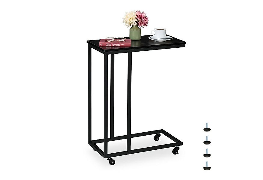 relaxdays Beistelltisch in C Form mit Rolle, schwarz günstig online kaufen