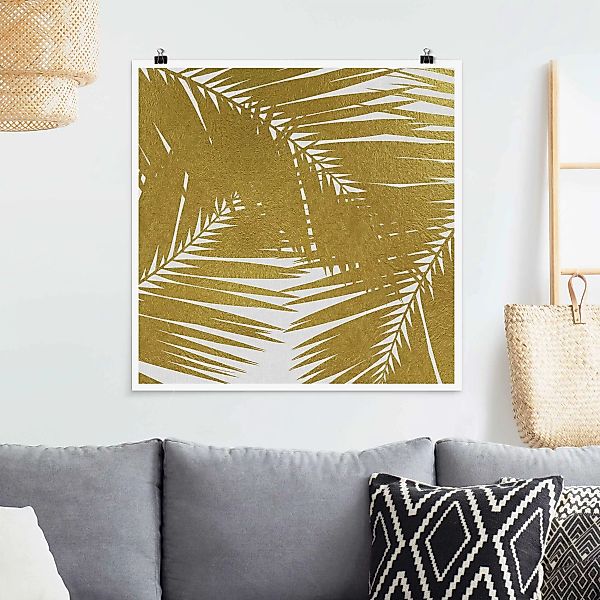 Poster Blick durch goldene Palmenblätter günstig online kaufen