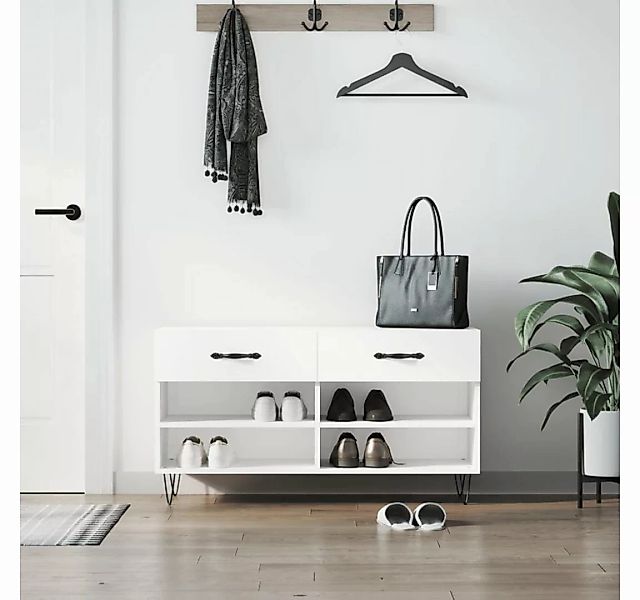 furnicato Schuhschrank Schuhbank Hochglanz-Weiß 102x35x55 cm Holzwerkstoff günstig online kaufen