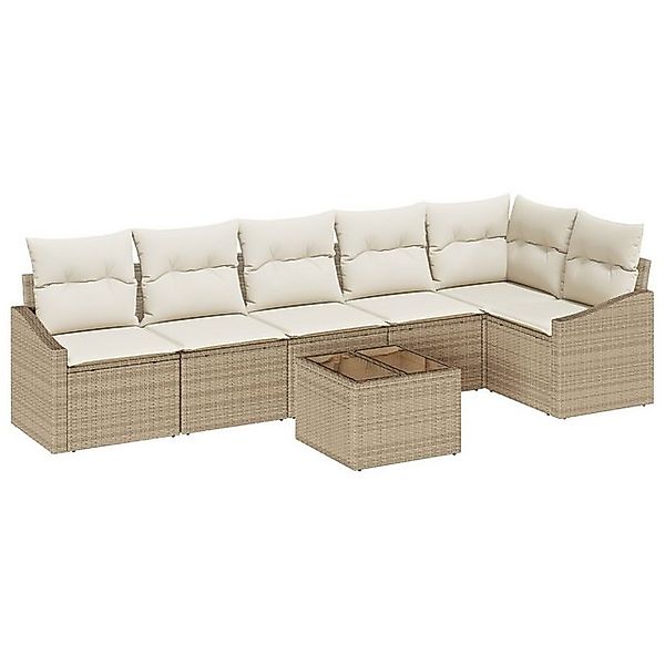 vidaXL Loungesofa 7-teiliges Garten-Esstisch-Set mit Kissen Braun Poly Ratt günstig online kaufen