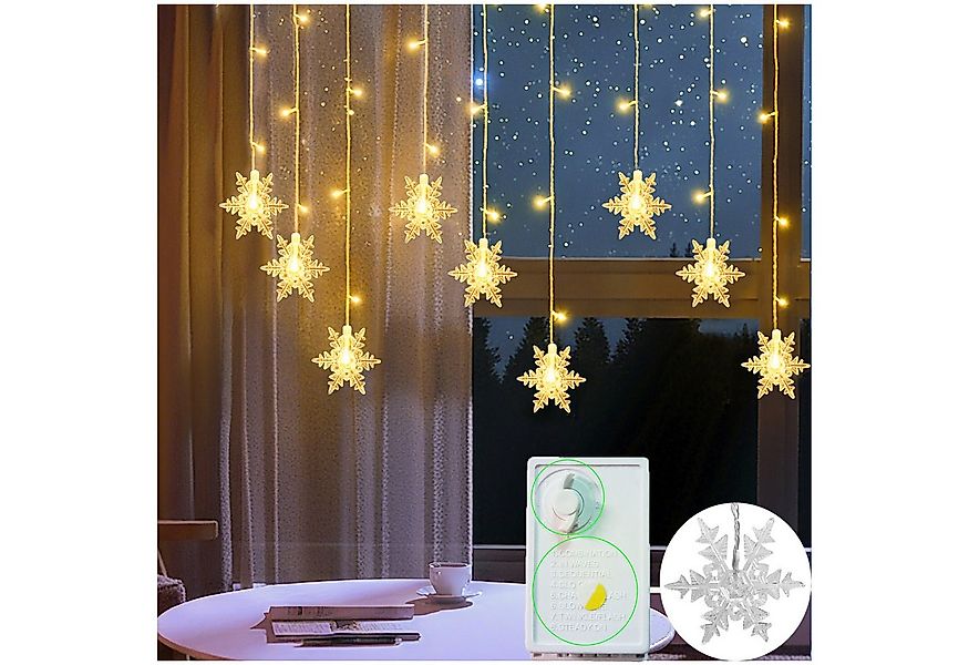 Jibenhome LED-Lichtervorhang LED Lichterkette Schneeflocken 3.5M, 96LEDs We günstig online kaufen