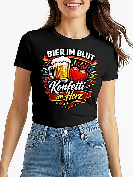 MoonWorks Print-Shirt Damen T-Shirt - Bier im Blut Konfetti im Herz - Fasch günstig online kaufen