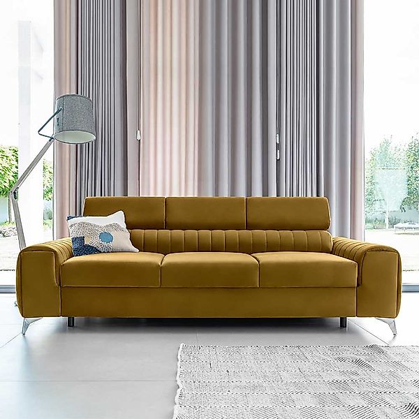 Sofa Couch in Senfgelb aus Velours günstig online kaufen