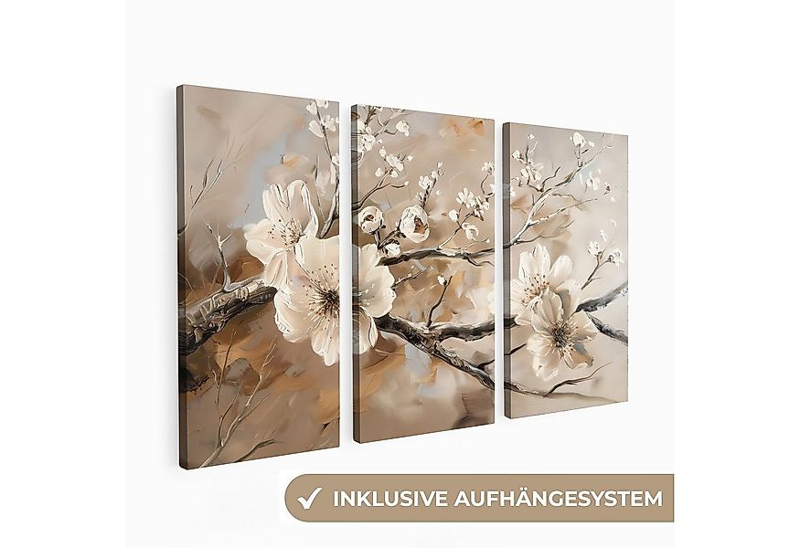 MuchoWow Leinwandbild Blüte - Beige - Abstrakt - Blumen, Fotodruck (3 St), günstig online kaufen
