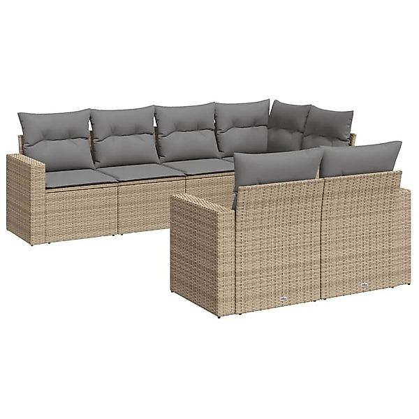 vidaXL 7-Tlg Garten-Sofagarnitur mit Kissen Beige Poly Rattan 3251546 günstig online kaufen