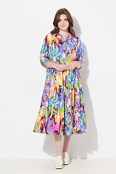 Ulla Popken Maxikleid Maxikleid Stehkragen V-Ausschnitt günstig online kaufen