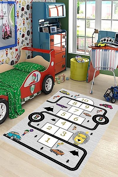 Jungengel Teppich Kinderteppich Hüpfspiel mit Autos und Verkehrsschildern, günstig online kaufen