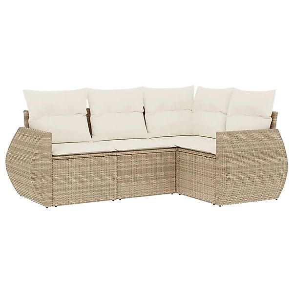 vidaXL 4-Tlg Garten-Sofagarnitur mit Kissen Beige Poly Rattan 3221307 günstig online kaufen