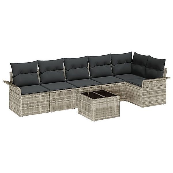 vidaXL Loungesofa 7-teiliges Garten-Sofa-Set mit Kissen Grau Poly Rattan, 7 günstig online kaufen