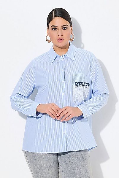 Ulla Popken Hemdbluse Streifenbluse Sweet A-Linie Hemdkragen Langarm günstig online kaufen