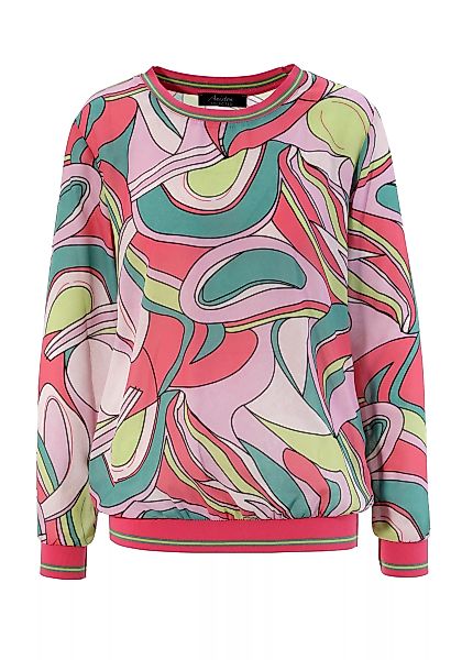 Aniston SELECTED Shirtbluse, mit Allover-Muster und gestreiften Rippbündche günstig online kaufen